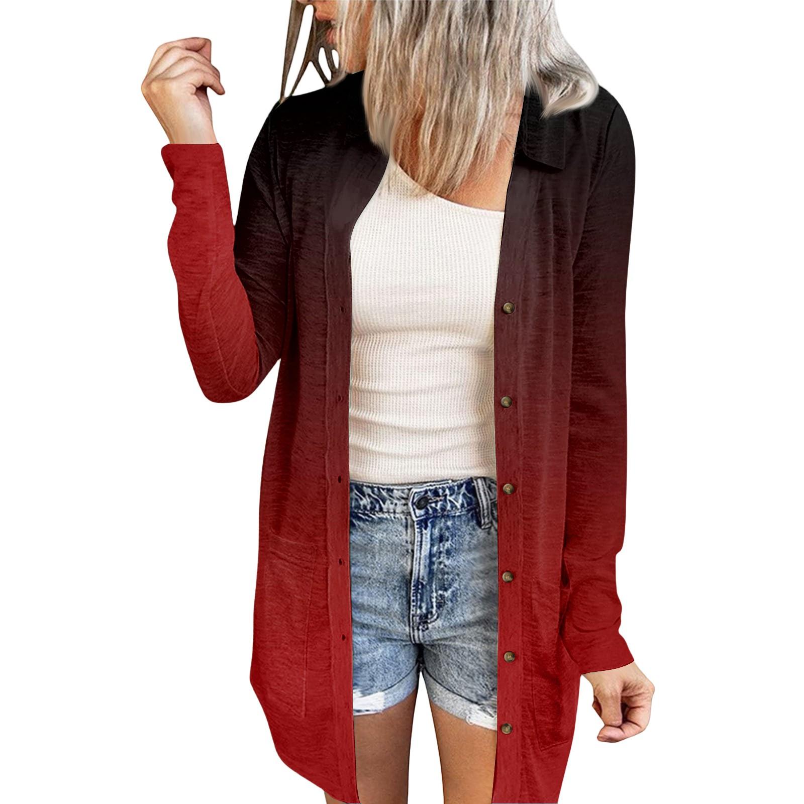 

Женский повседневный модный кардиган-жакет средней длины с длинными рукавами и цветочным принтом XL винный