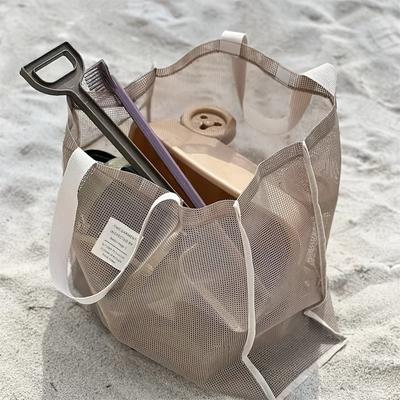 Parent-Child Beach Bag Mesh Portable Multi-Pocket Beach Bag Large Capacity Tote Bag Commuter Shoulder Bag Handbag