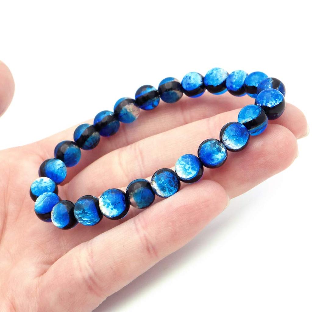 [GOLD STONE] Yonaguni Blue Firefly Glass 8mm Glowing Bracelet from Yonaguni Island, Okinawa, Inner Diameter: Approx. 17.5cm