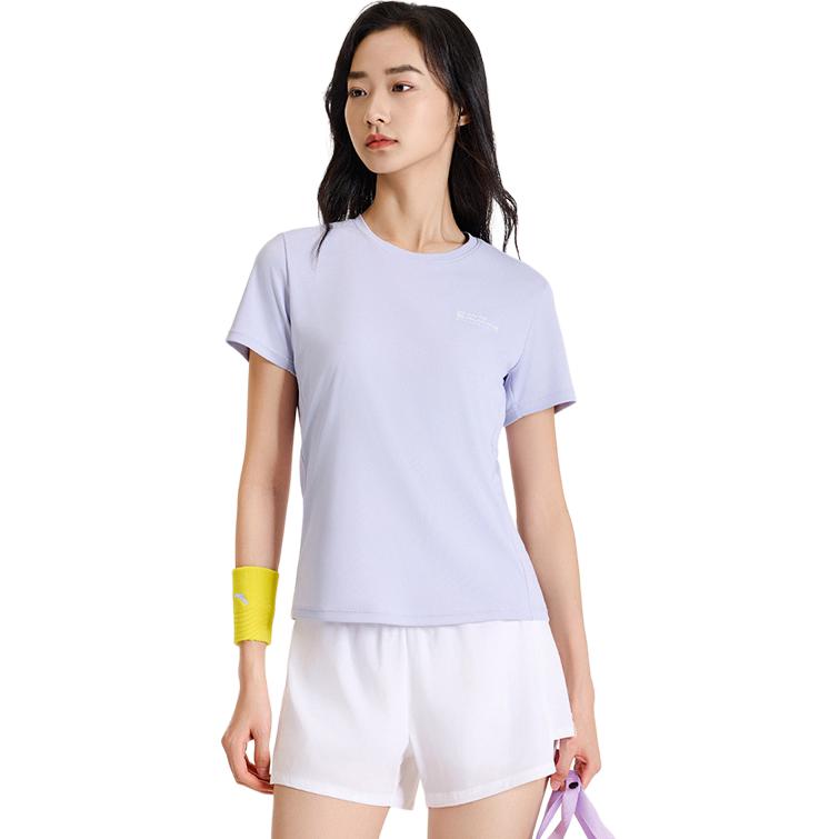 Anta Breathable Solid Color Versatile Comfortable Short Sleeve T-Shirt Women Tops Cool-Purple 962525108-4