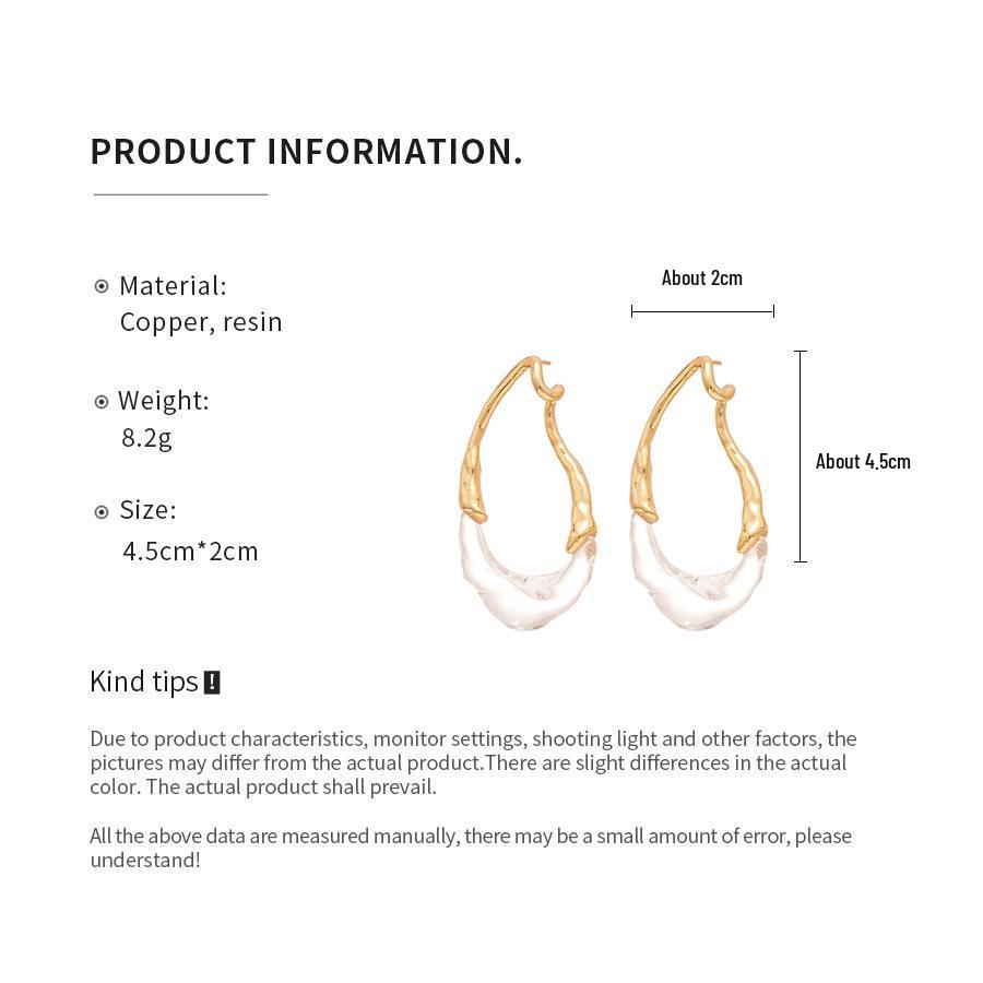 Geometric Water Drop Resin Earrings: Sterling Silver Needle, Gold-Plated, Irregular French Design for Women