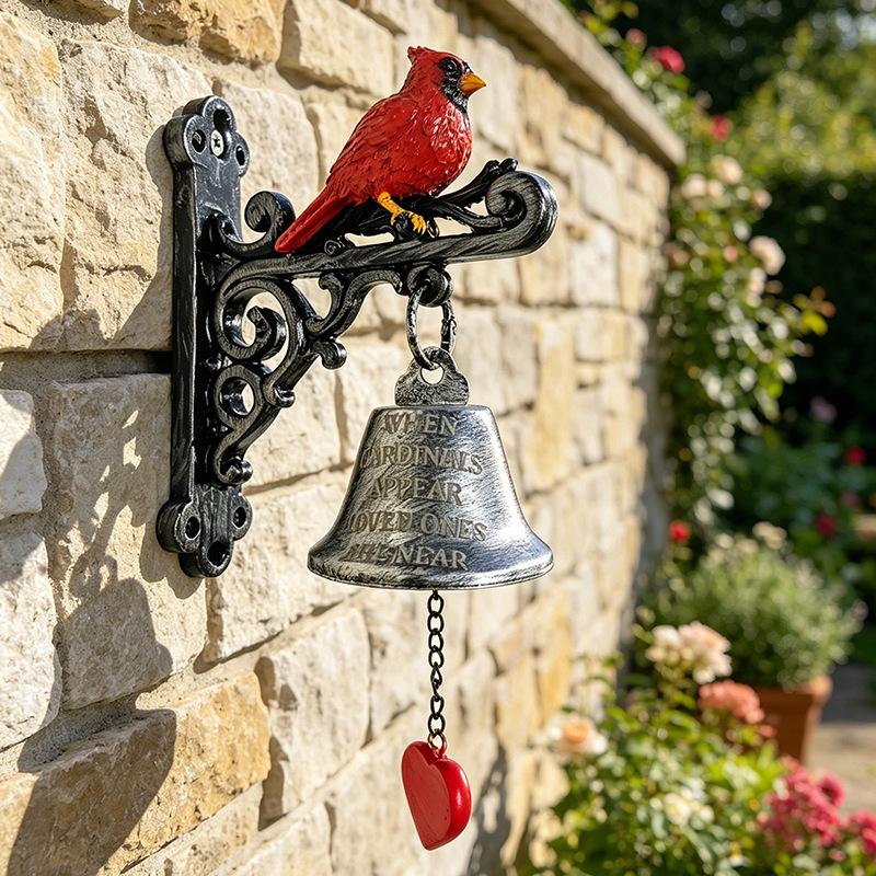 Cardinal Bird Vintage Wall Mounted Bell, American Resin Doorbell Ornament for Porch Outdoor Decor