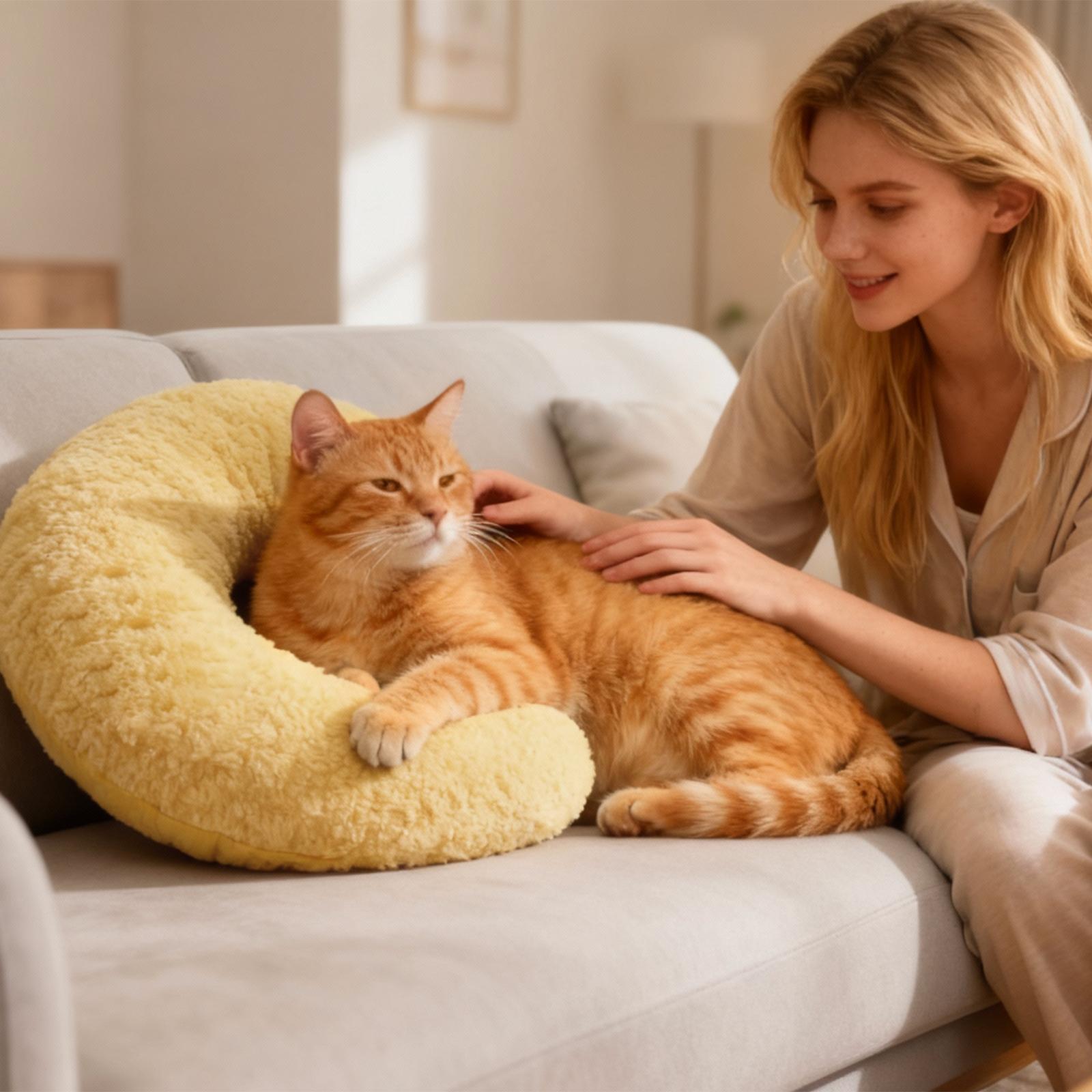 

Pet Crescent Moon Pillow, Plush Semi-Moon Pet Bed Cushion For Cats & Small Dogs, Comfortable Sleeping Pillow For Dearling One Size жёлтый
