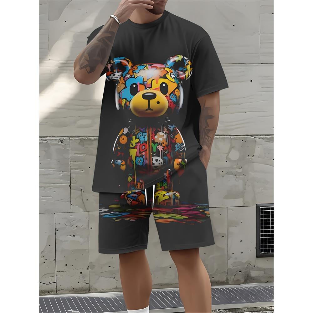 Summer New Letter Print Men's Suit Fashion Short Sleeve Shorts Suit Outdoor Street Men's Sports Shorts Daily Casual Pants