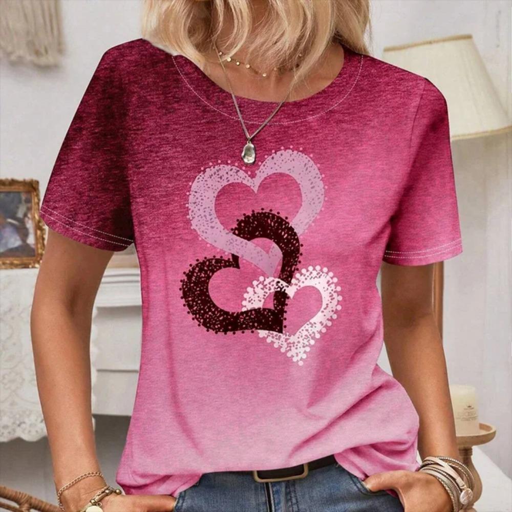 

20245Женская футболка с круглым вырезом и коротким рукавом, топ с рисунком любви, женская повседневная футболка Y2K Fashion Breathable с коротким рукавом XL