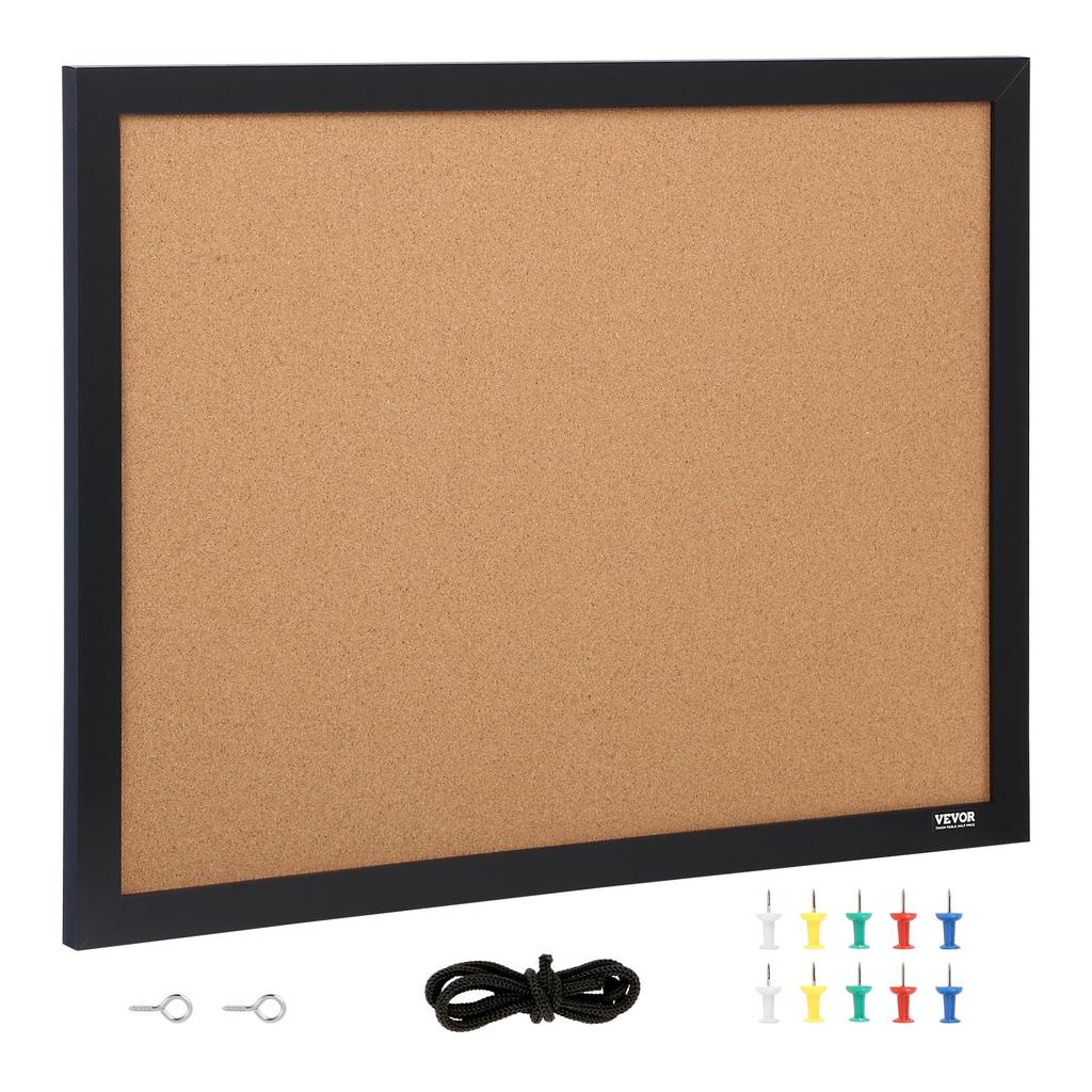 VEVOR Cork Board, 24 X 18 Inches, Double-sided Bulletin Board with MDF Sticker Frame, Vision Board Includes 10 Pushpins
