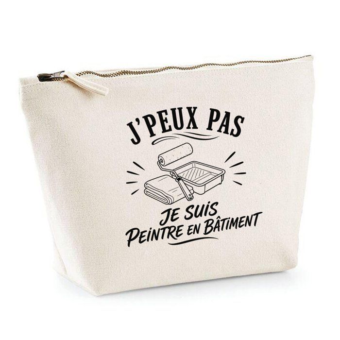 Trousse de toilette - PLANETEE - J'peux pas minimaliste - 100% coton beige - 3 L - Zip métal