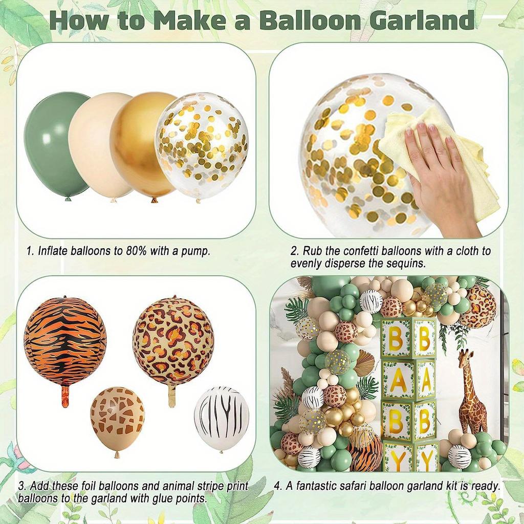 140pcs Leopard Print and Tiger Print Giraffe Balloon Set, Jungle-themed Birthday Outdoor Picnic, Wedding, Anniversary Decoration