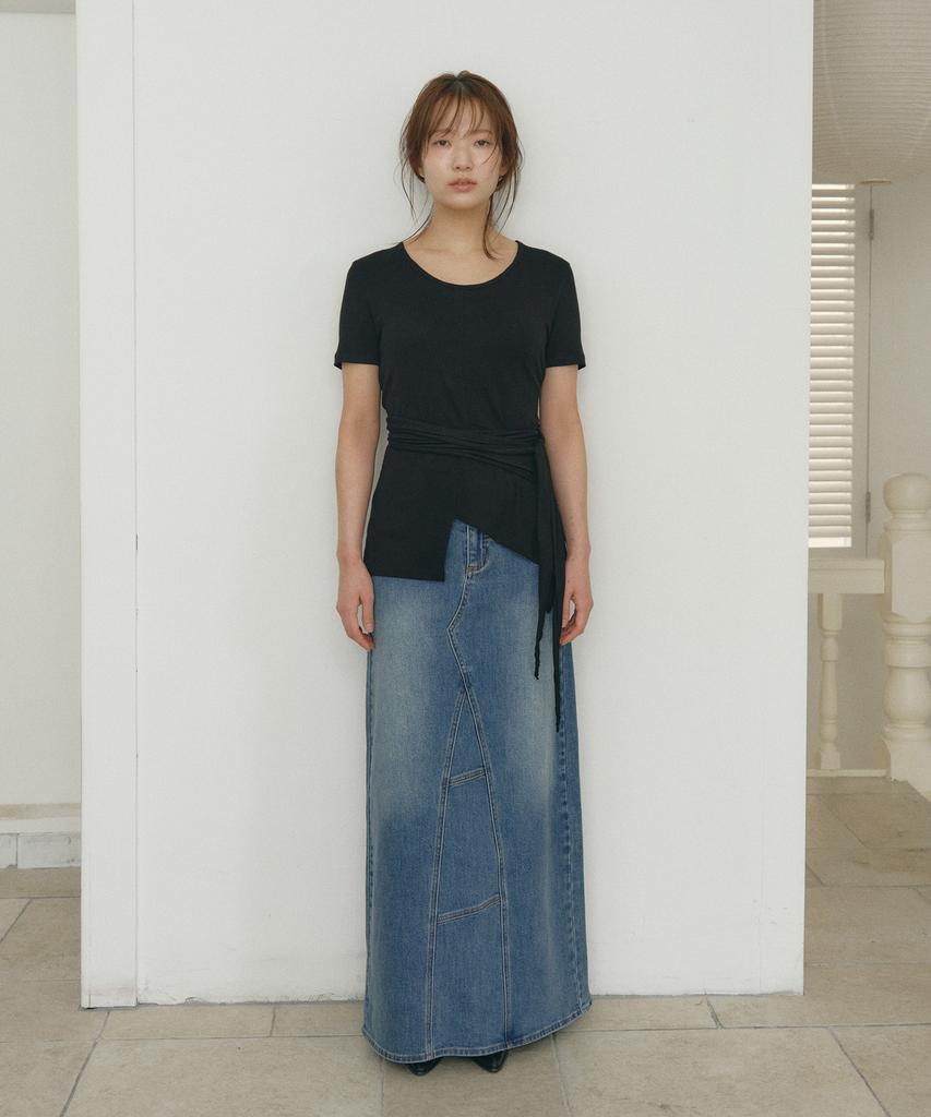 Loutaideu Washed Maxi Denim Skirt [Blue]