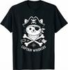 Captain Whiskers Pirate Cat T-Shirt Funny Skull Crossbones Graphic Tee