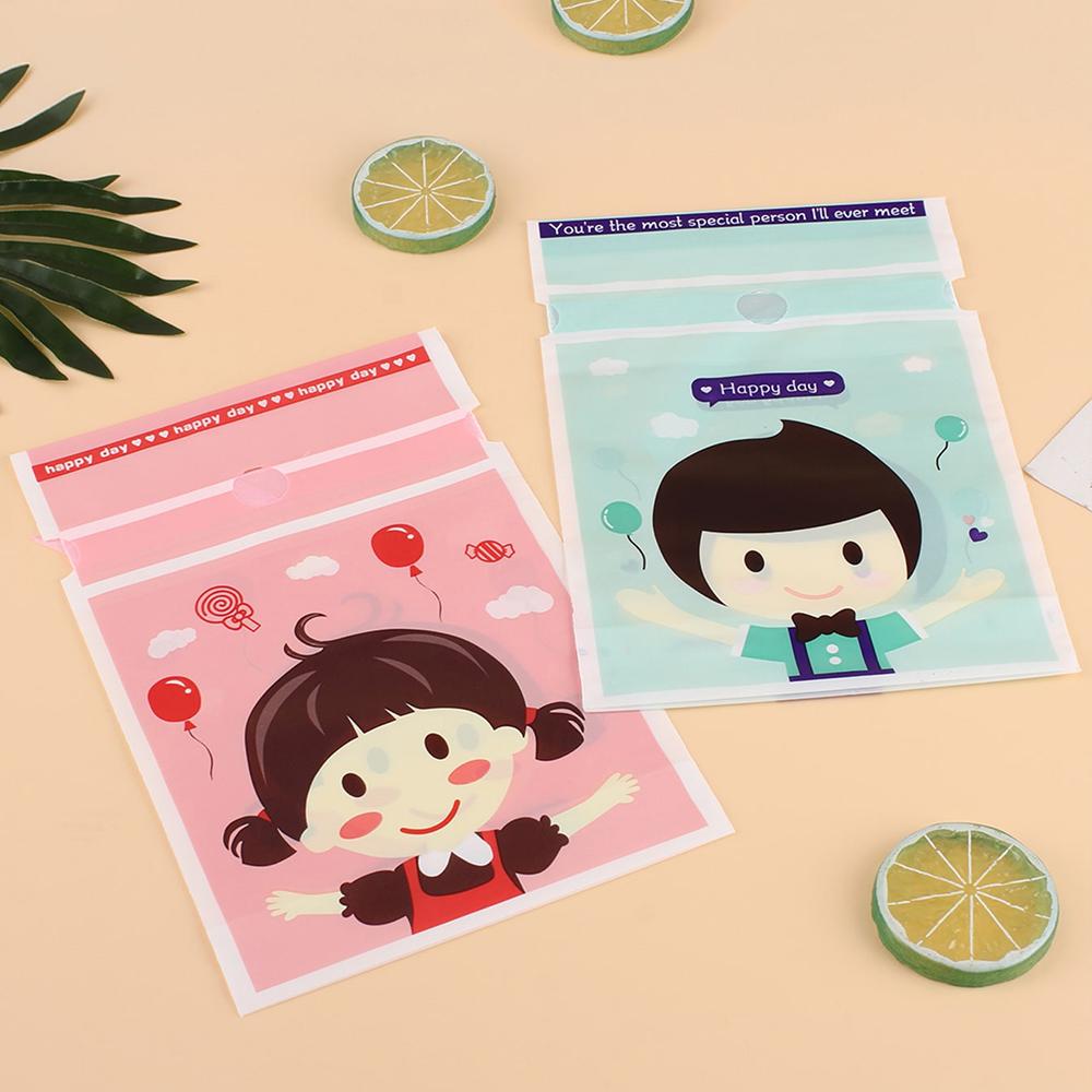 10Pcs Drawstring Gift Bags for Baby Shower Party Plastic Boy Girl Pattern Cookie Snack Candy Packaging Bags With Ribbon