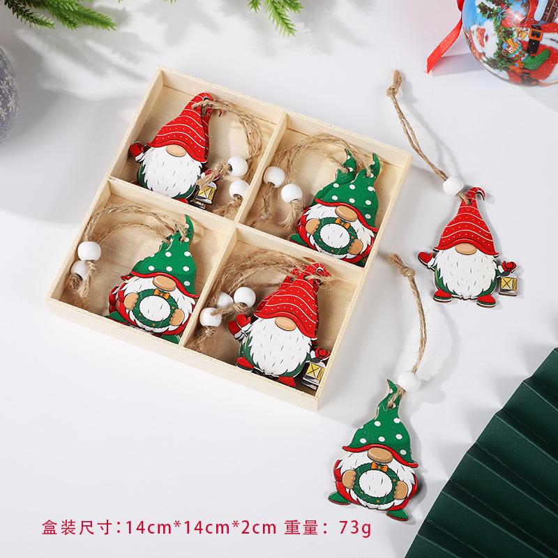 Christmas decoration 2025 Painted wooden pendant Santa Claus Rudolph pendant Gift Christmas tree decorations 12-pack boxed