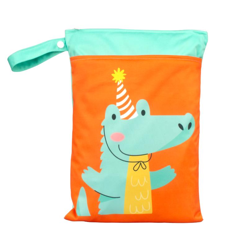 Special Offer Promotion Series 25*35cm Carton Wet Bags Polyester Waterproof Swimsuit Bag Double Pocket Baby Diaper Dry Wet Bag