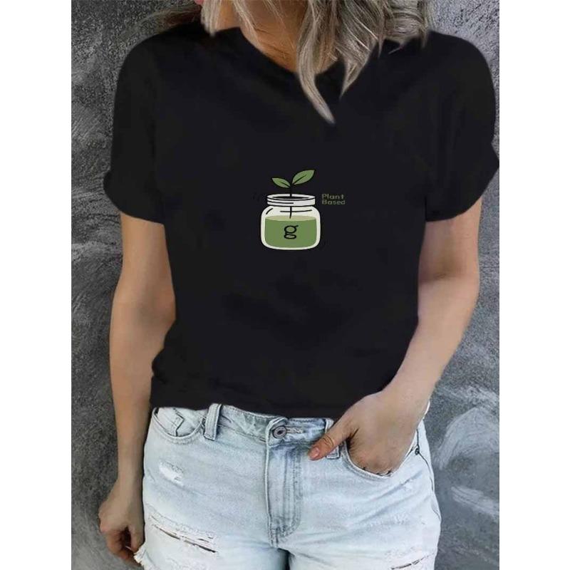 

This Women S Short-Sleeved Summer T-Shirt with a Plant-Based Jar , Offering Trendy Streetwear Aesthetics And a Laid-Back Style. S чёрный