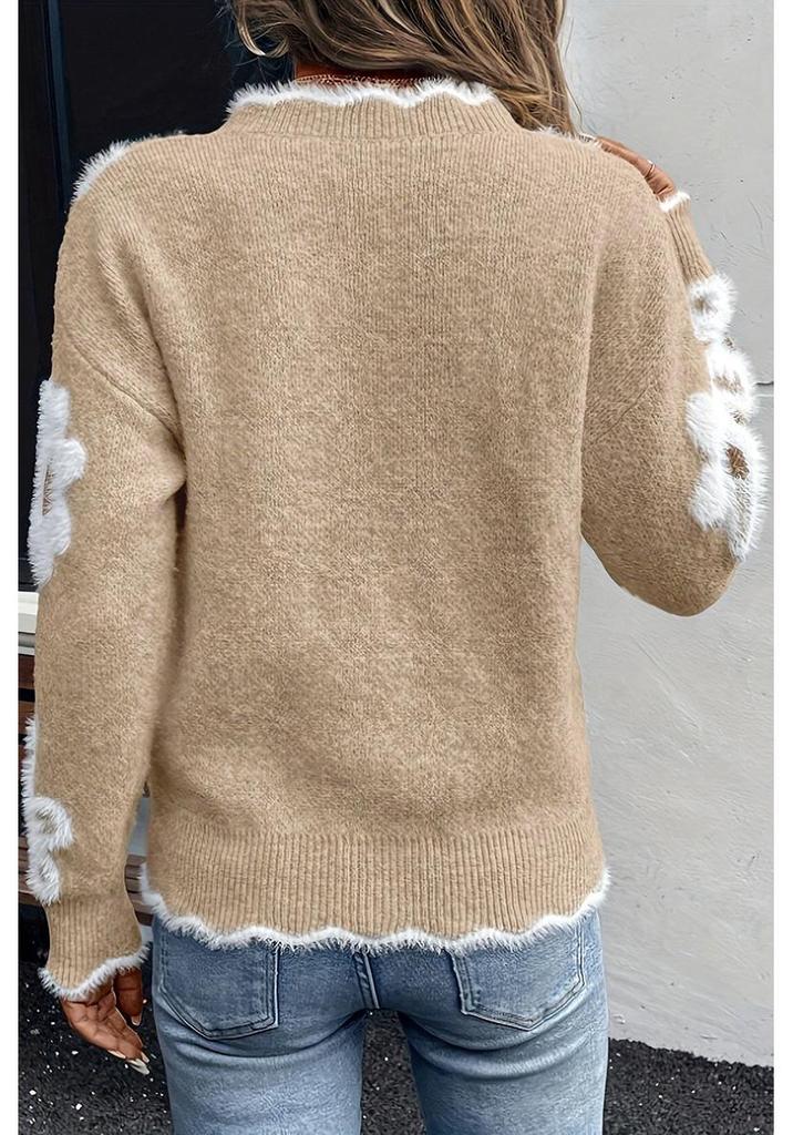 2025 Autumn Sweet Floral V-Neck Loose Sweater for Women