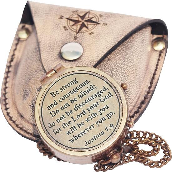Be Strong and Courageous Brass Engraved Compass, Pocket Compass, Baptism Gifts, Best Easter, Birthday Gifts