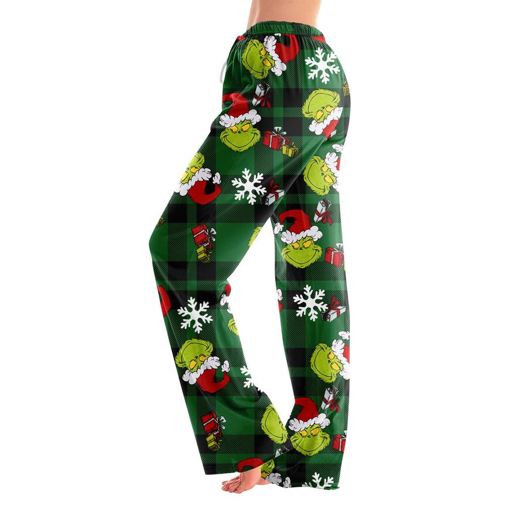 Women's Christmas Pajama Pants Loose Fit Casual Printed Patchwork Bottoms