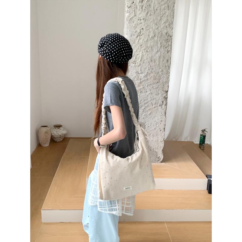 Spring New Dopamine Star Canvas Crossbody Bag for Women Korean Style Pleated Shoulder Handbag KTB бежевый