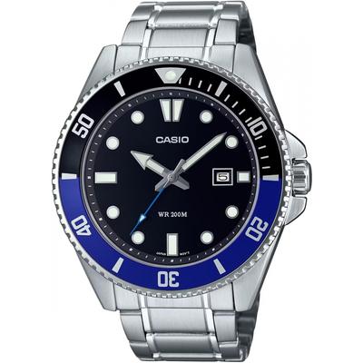 CASIO Standard Analog Sports 20 ATM wasserdichte Uhr MDV-107D-1A2V Herren Schwarz x Blaue Lünette Metallband Überseemodell