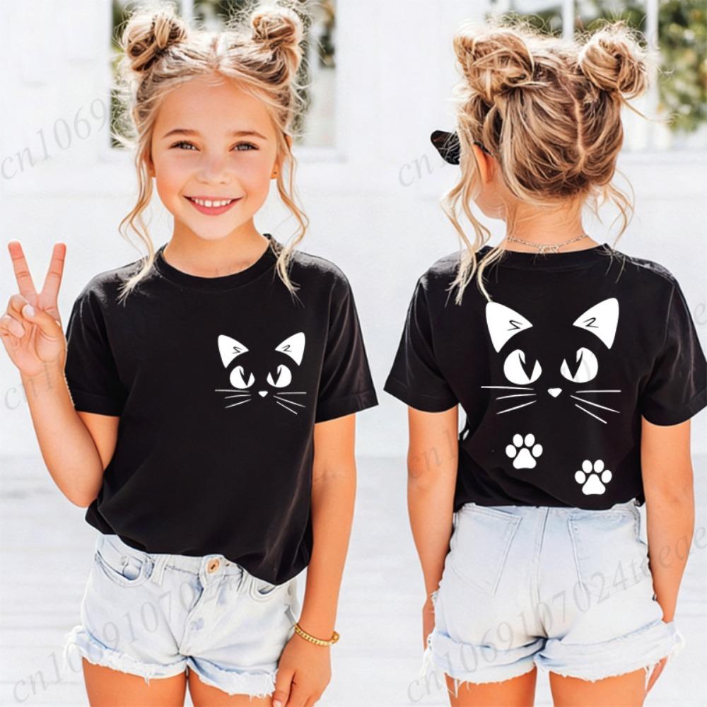 Summer Girls  T-shirts, Cute Cat Anime Print T-shirts, Anime Children s Fashion Tops 100