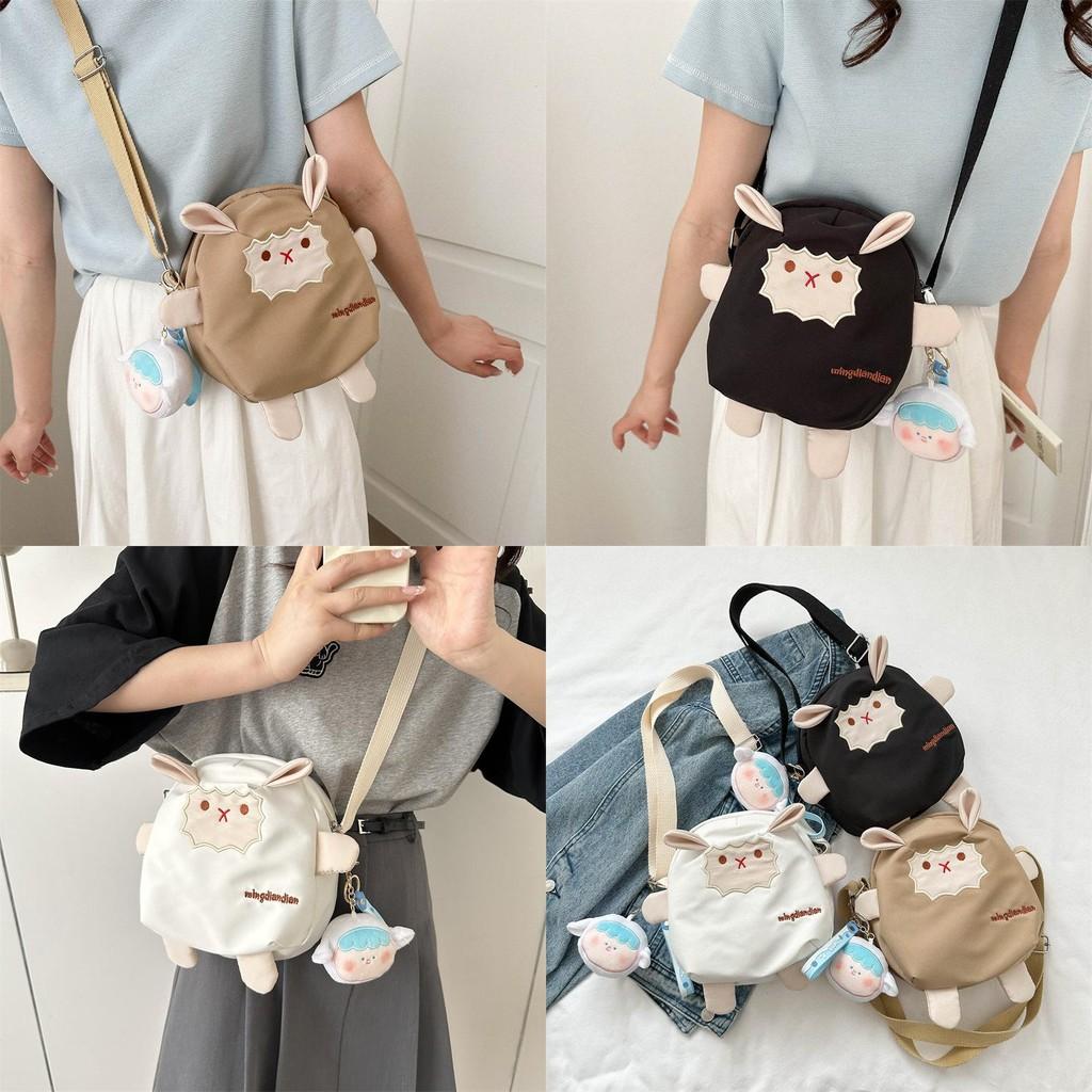 Sheep Cartoon Canvas Crossbody Bag For Teens Soft Material Daily Outfit Shoulder