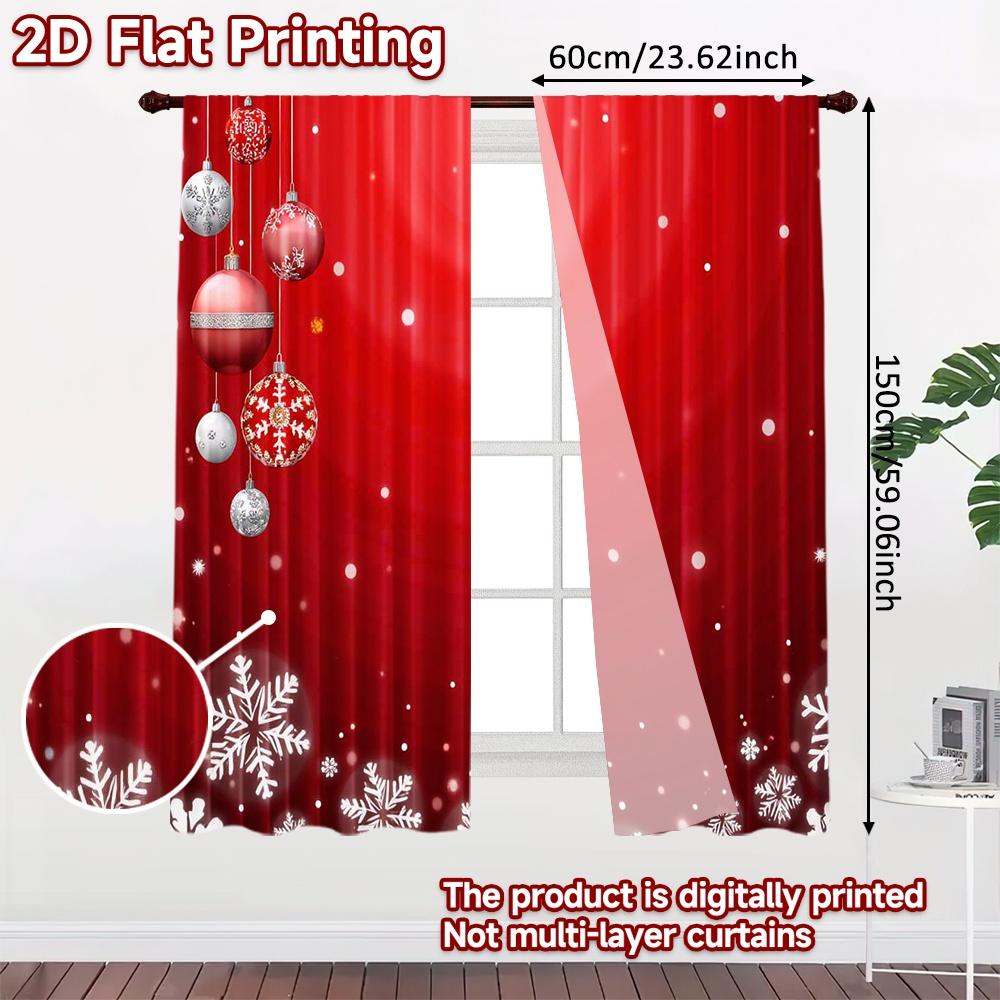 2pcs 2D Flat Printing Christmas Window Curtains Christmas Snowflakes Versatile 100% Polyester Without Electricity Festive Wall