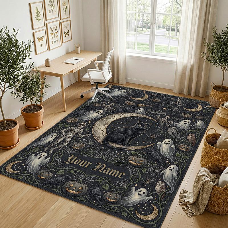 Cat Theme Crystal Velvet Rug Personalized Custom Name Text Soft Floor Mat Home Decor