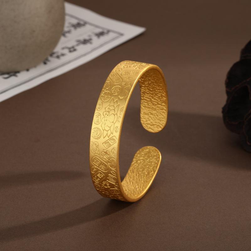 Gold-Plated Eight Treasures Lotus Bracelet for Women – Versatile Retro Chinese Openable Design