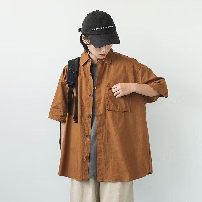 Suede Short Sleeved Shirt For Men In Summer, New American Retro Couple Half Sleeved Shirt, Loose And Trendy