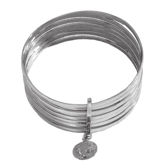 Women Bracelet with Portrait Coin Pendant Multi-Layer Surround Stacking Effect A серебряный