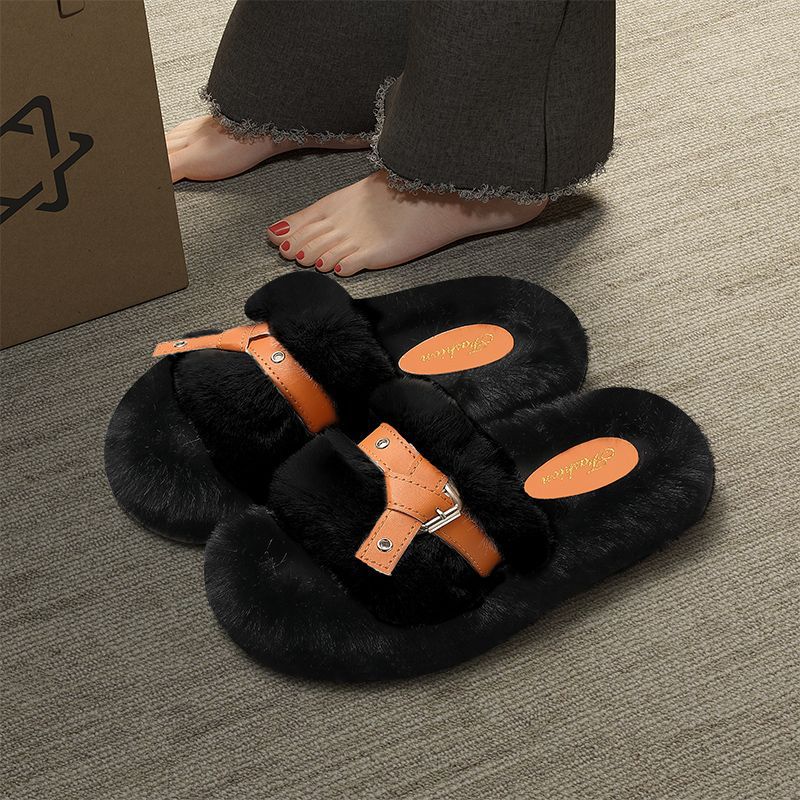 Cotton slippers women's winter new fashion high sense versatile household plush slippers women's winter