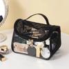 Portable Large Capacity Mesh Makeup Bag Heart Pattern Zipper Toiletry Organizer Transparent Storage Bag Outdoor