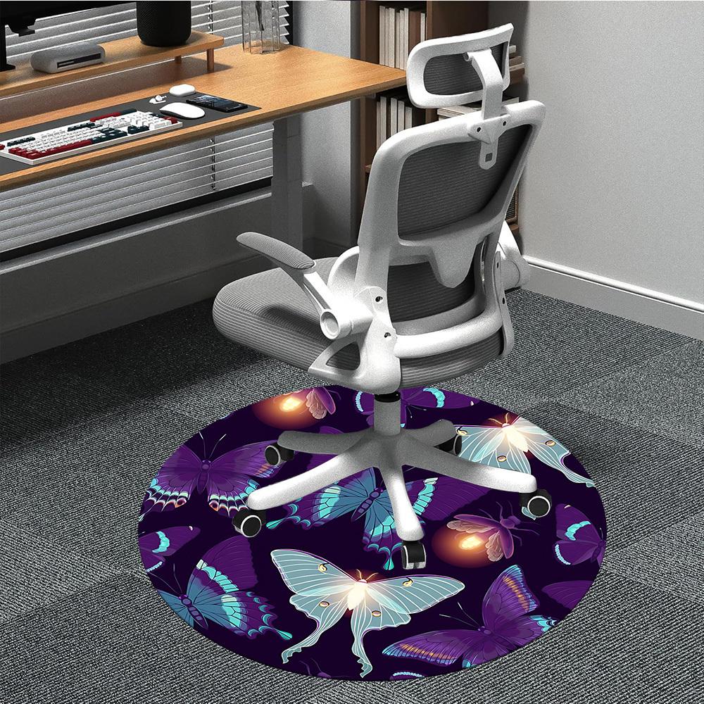 1PC Butterfly Night Light Office Round Rug, Non slip, Soft and Durable Office Rug for Interior Decoration, Perfect for Office