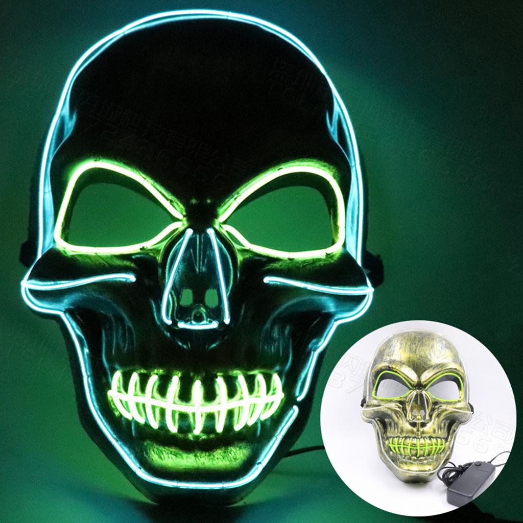 LED Light Up Skull Mask Halloween Costume Accessory with Battery Pack Adjustable Strap for Parties and Events Decoration