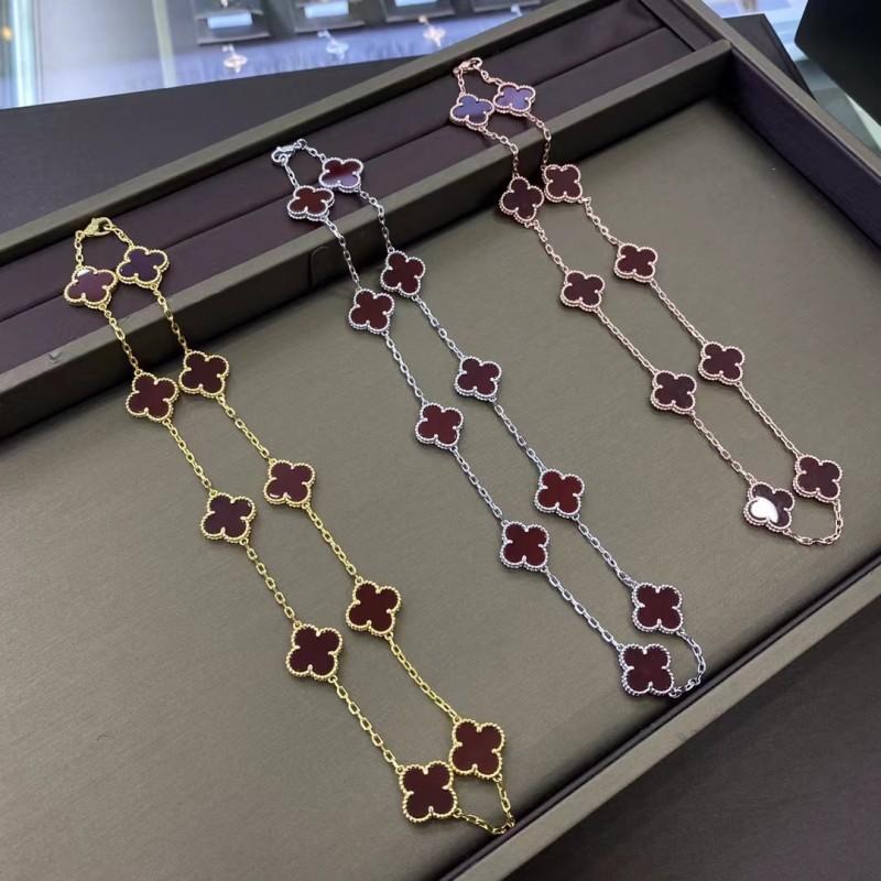 High Version of The Ten-flower Necklace Lucky Four-leaf Clover 10-flower Necklace Clavicle Chain Agate Women's Necklace