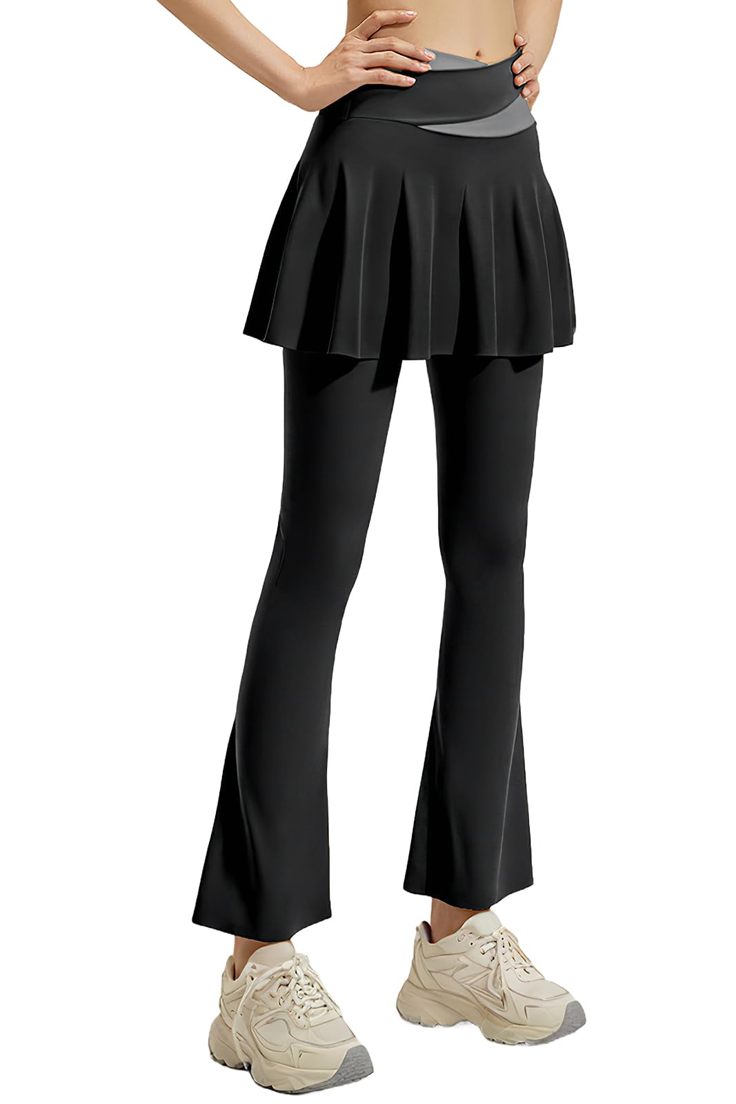 

MORGEN SKY Расклешенные брюки для йоги с многослойной юбкой для и танцев, женские леггинсы с высокой посадкой, лестные, удлиняющие ноги, эластичные, для йоги, фитнеса, чёрный