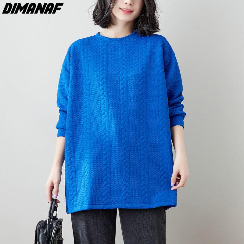 

DIMANAF 2022, новинка, женские однотонные толстовки больших размеров, свободные карманы, повседневные осенние базовые топы с круглым вырезом, футболка 2022, новый пуловер синего цвета