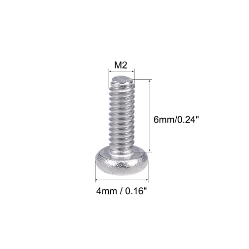 uxcell M2 Machine Screws, Bolts, M2x6mm, Silver Gray, Pan Head Machine Screws, 304 Stainless Steel, Pack of 30