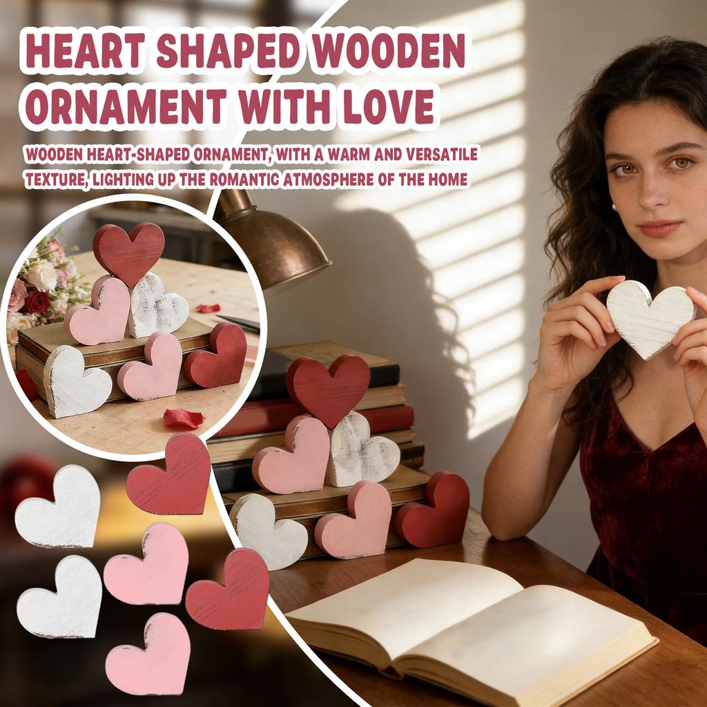 6Pcs/Set Love Wooden Ornament Heart Shaped Anniversary Wedding Decoration Crafts Peach Heart Atmosphere Valentine's Day Gift