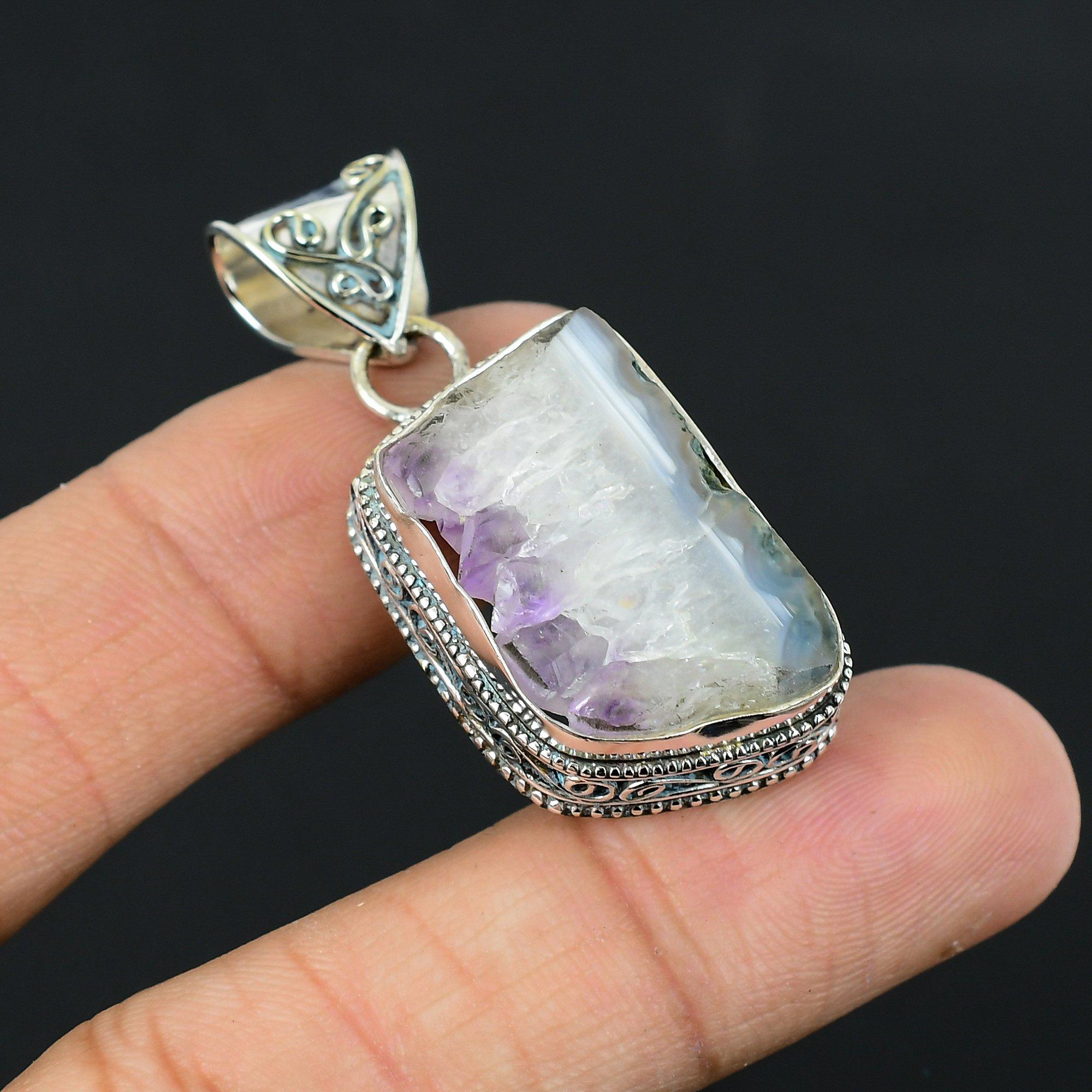 Friendship Day Sale 925 Silver Super Amethyst 23 Stone Wife Artisan Boho Pendant