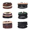 4Pcs/Set Vintage Men Mixed Style Braided Faux Leather Beaded Bracelet Bangle