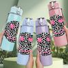 1 STuks Luipaard Smiley Gezicht Patroon Print 750ml Kleur Plastic Sport Waterfles Lekvrij Flip Dop met Rietje Geschikt voor Sport Kantoor Thuisgebruik