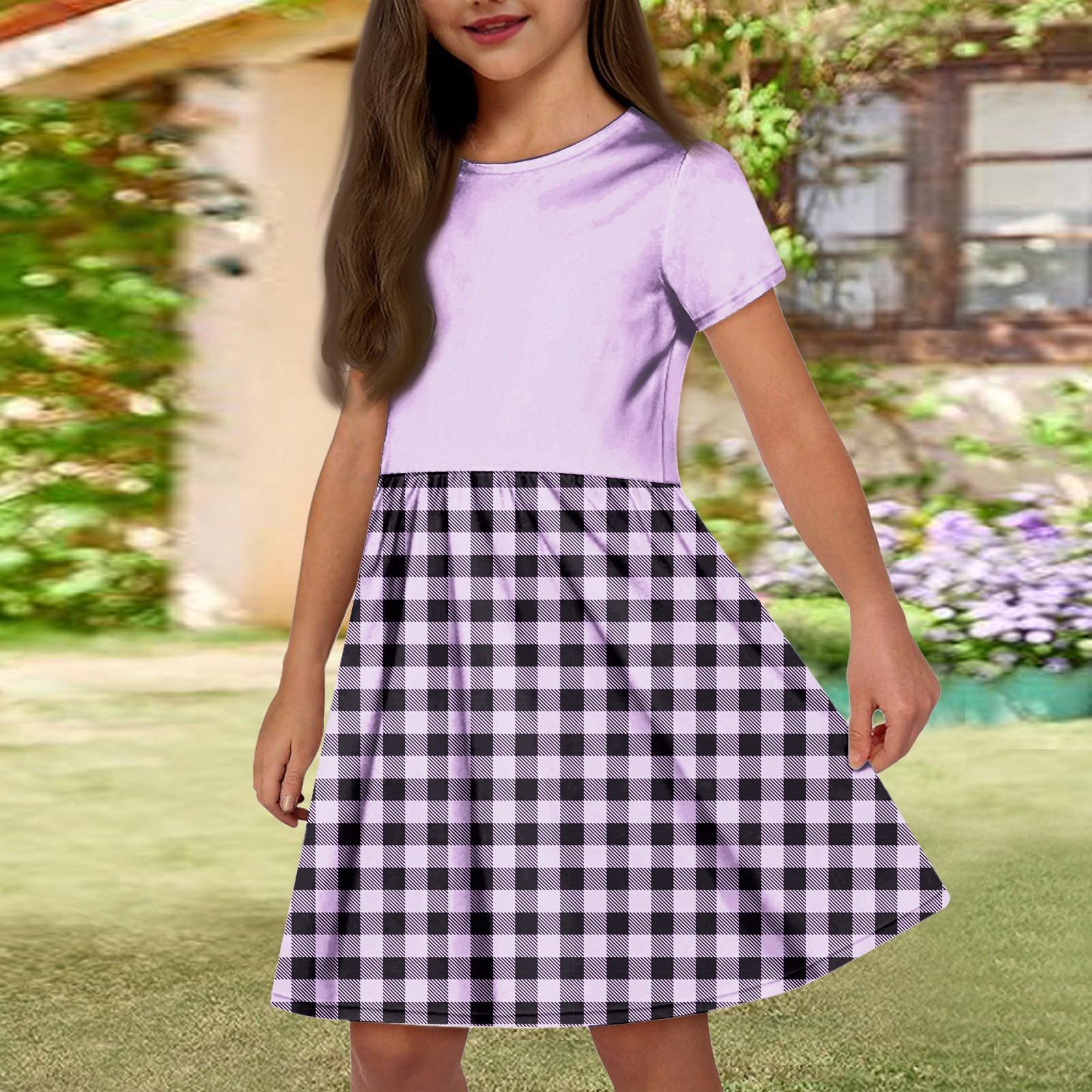 

Летнее платье для девочек, однотонное платье без рукавов с принтом и карманом, повседневное платье, вечернее платье с короткими рукавами 130