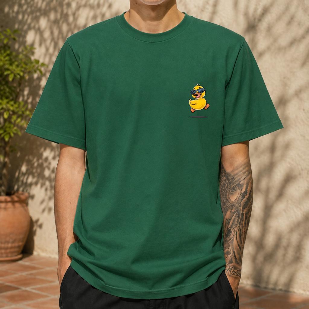 2026 New Cotton Tshirt With Cute Little Yellow Duck Sunglasses Print On The Left Chest Versatile Casual Short Sleeve Top