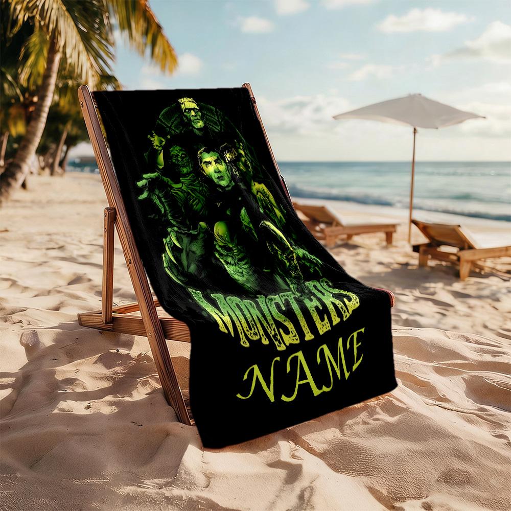 Classic Monster Mash-up Personalized Name Beach Towel Soft Durable Quick-Dry