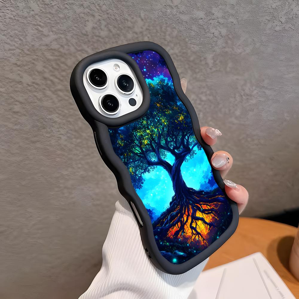 World Life Tree Mobile Phone Case for iPhone 17 16 15 14 13 12 11 Air Pro Max Plus Wavy Edge TPU Colorful Cover Luxury Cover