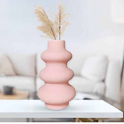 New Ceramic 'Baby Pink Triple Ring' Vase 8 Inch - Set of 1 | Decorative Triple Ring Vase for Dried Flowers and Pampas Grass | Vases for Home Decor