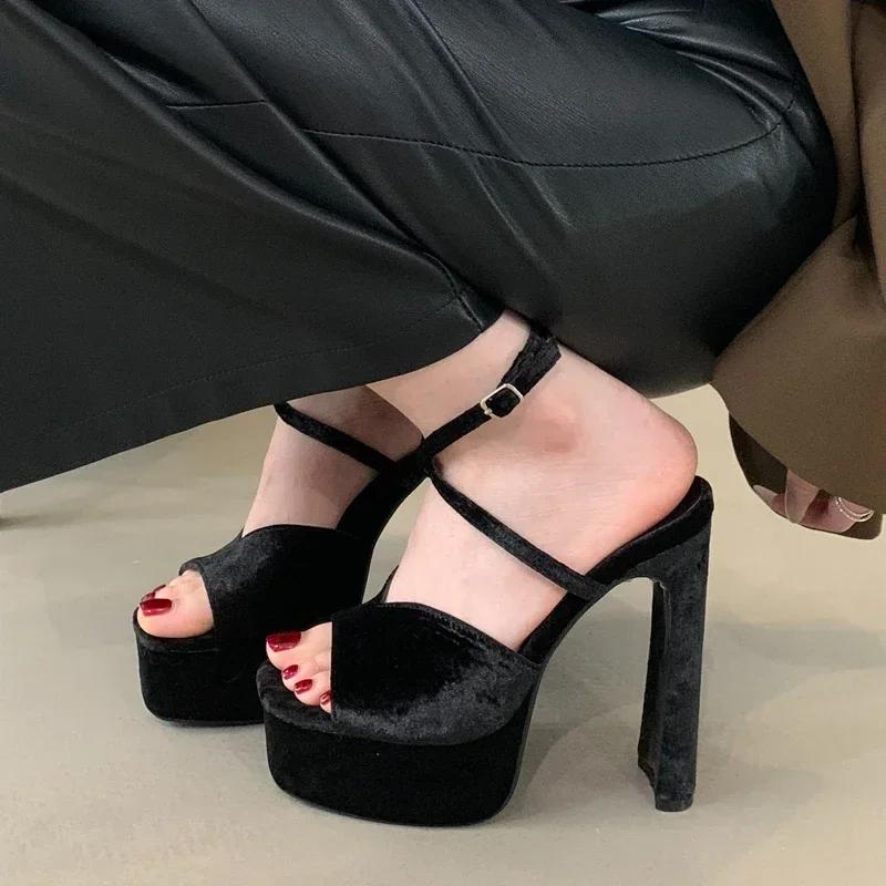 High Quality Women's High Heels Luxury Square Toe Woman Sandals Elegant High Heels Buckle Strap Wedding Banquet Prom Ladies Shoe