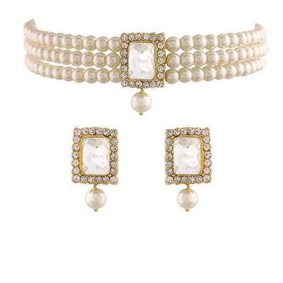 Collier Choker Traditionnel en Pierre et Perle Plaqué Or Ensemble de Bijoux pour Femmes