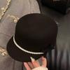 French Hepburn Style Pearl Bow Wool Top Hat Women's Autumn and Winter British Equestrian Hat Elegant Temperament Beret
